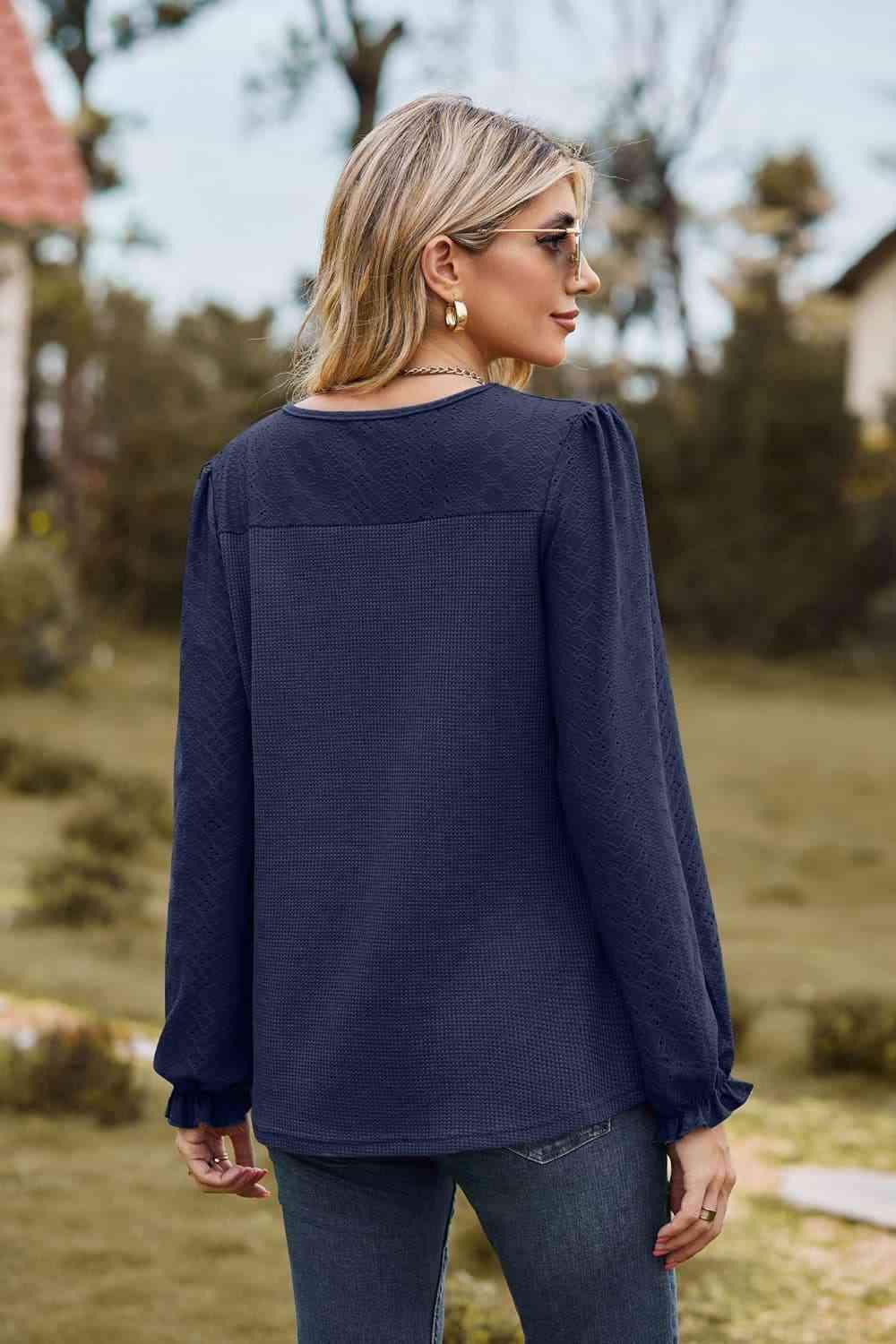 Round Neck Puff Sleeve Blouse Blouses - Tophatter Daily Deals