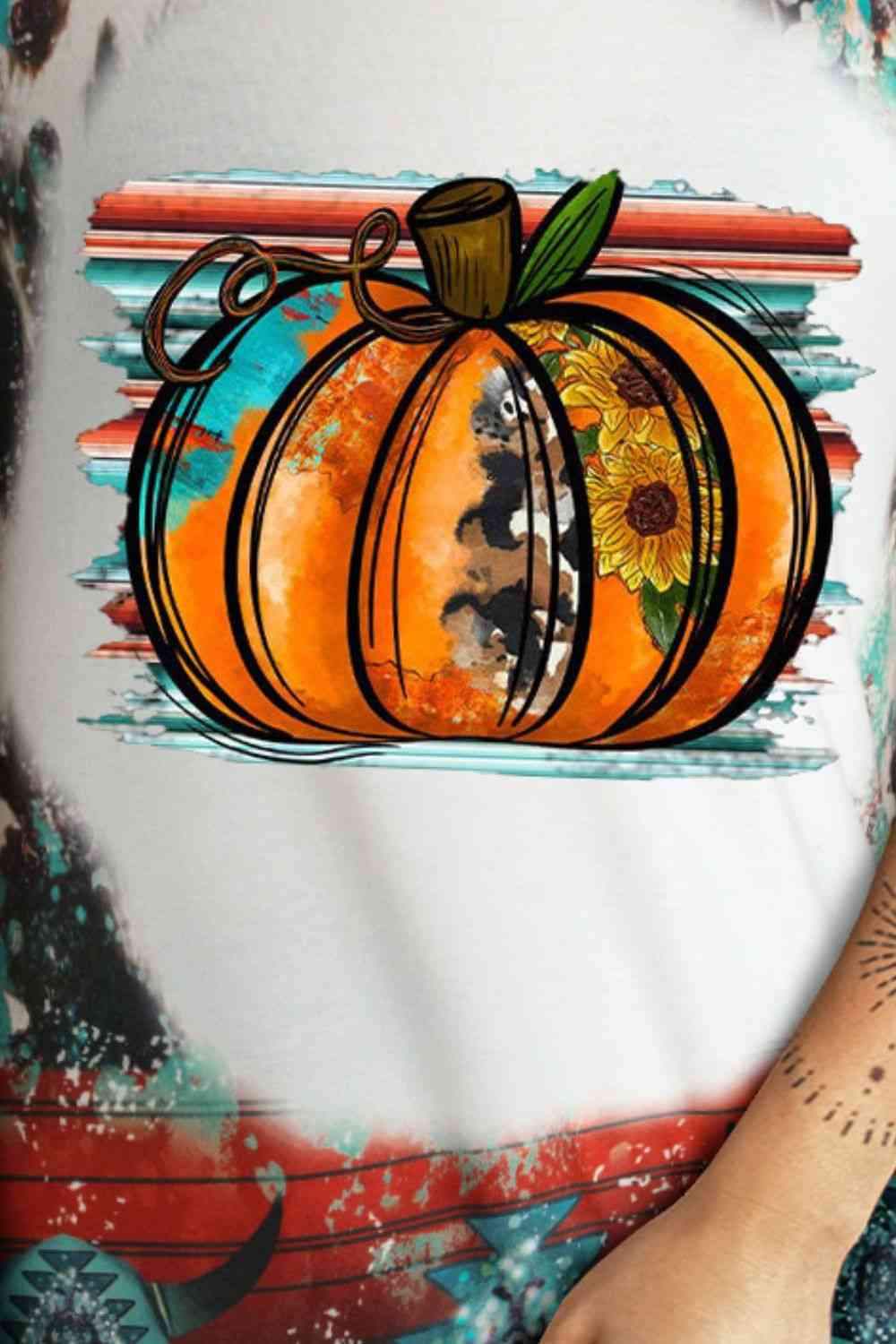 Pumpkin Graphic Round Neck Short Sleeve Tee Women's T-Shirts - Tophatter Daily Deals