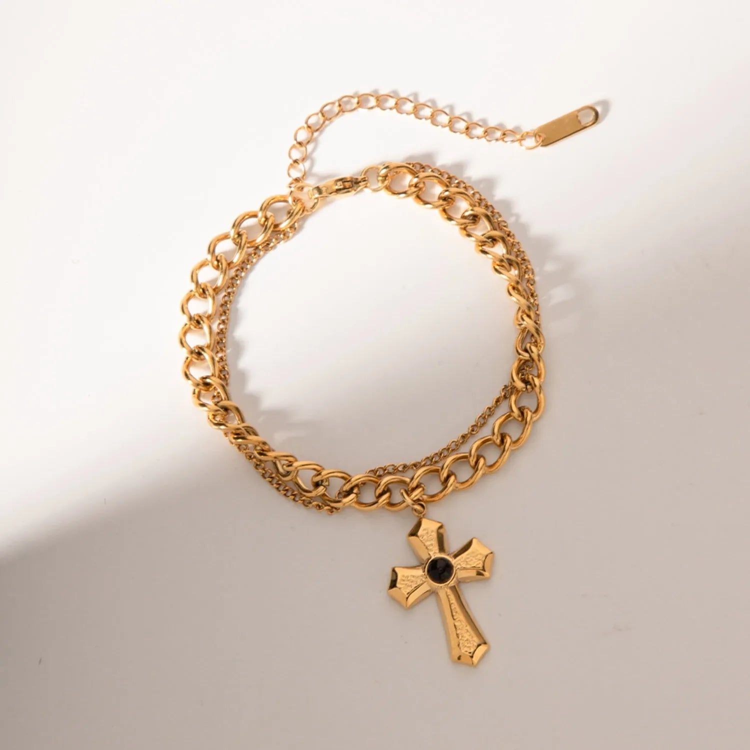 Stainless Steel Imitation Gemstone Cross Shape Pendant Bracelet Gold One Size Bracelets - Tophatter Daily Deals