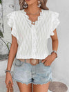 Scalloped V-Neck Butterfly Sleeve Top Blouses - Tophatter Daily Deals