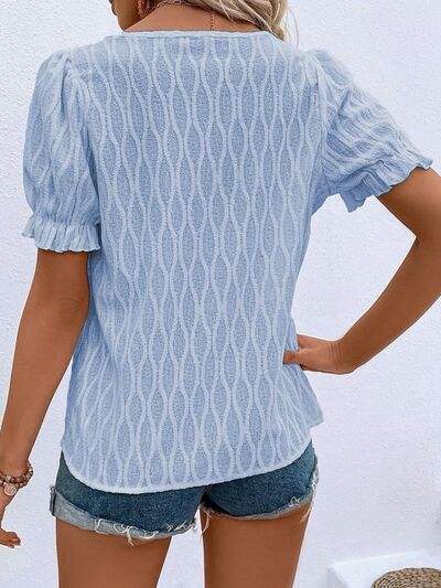 Ruffled Notched Short Sleeve T-Shirt Women's T-Shirts - Tophatter Daily Deals