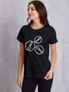 Coffee Bean Graphic Round Neck T-Shirt Black Women's T-Shirts - Tophatter Daily Deals