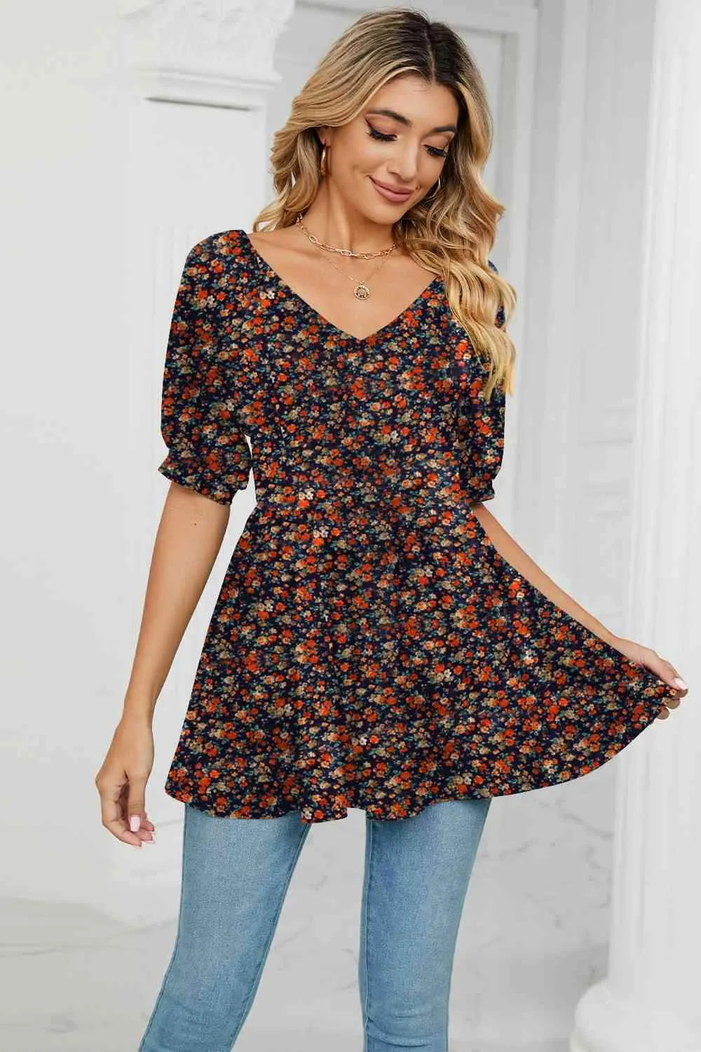 V-Neck Babydoll Blouse Blouses - Tophatter Daily Deals