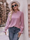 Double Take Eyelet Notched Neck Flounce Sleeve Blouse Dusty Pink Blouses - Tophatter Daily Deals