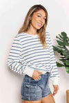 Double Take Striped Long Sleeve Round Neck Top Blouses - Tophatter Daily Deals