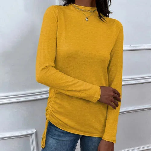Drawstring Mock Neck Long Sleeve T-Shirt Women's T-Shirts - Tophatter Daily Deals