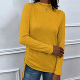 Drawstring Mock Neck Long Sleeve T-Shirt Women's T-Shirts - Tophatter Daily Deals
