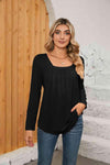 Square Neck Long Sleeve T-Shirt Black Women's T-Shirts - Tophatter Daily Deals