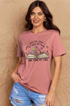 Simply Love Full Size Book & Flower Graphic Cotton Tee Dusty Pink Women's T-Shirts - Tophatter Daily Deals