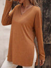 V-Neck Slit Long Sleeve T-Shirt Women's T-Shirts - Tophatter Daily Deals