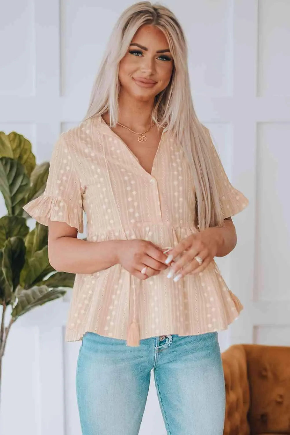 Embroidered Tassel Flounce Sleeve Babydoll Blouse Blouses - Tophatter Daily Deals