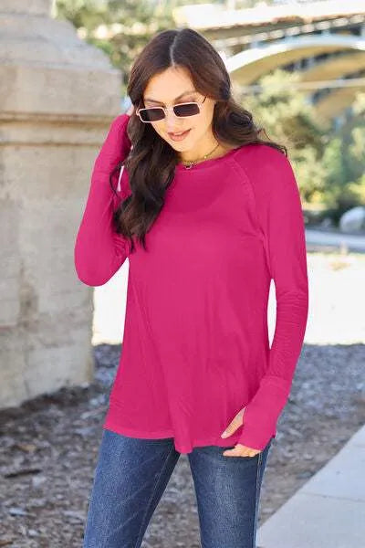 Basic Bae Full Size Round Neck Long Sleeve T-Shirt Deep Rose Women's T-Shirts - Tophatter Daily Deals