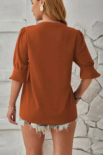 Notched Half Sleeve T-Shirt Women's T-Shirts - Tophatter Daily Deals