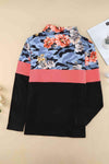 Plus Size Floral Color Block Quarter Zip Top Blouses - Tophatter Daily Deals