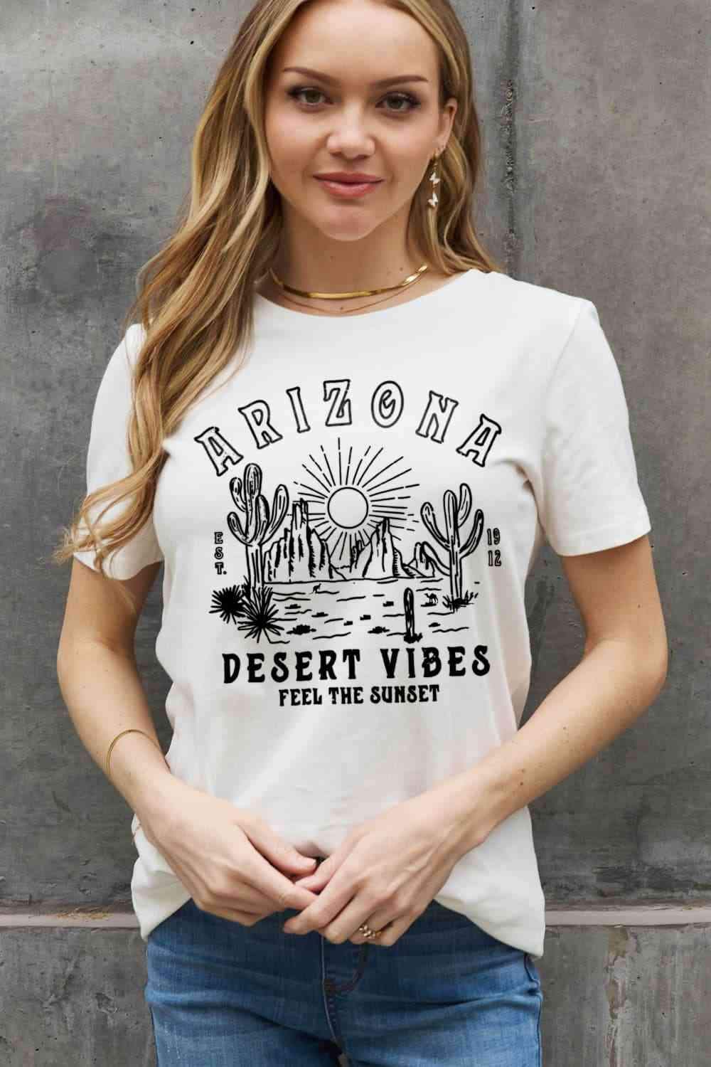 Simply Love Simply Love Full Size ARIZONA DESERT VIBES FEEL THE SUNSET Graphic Cotton Tee Women's T-Shirts - Tophatter Daily Deals