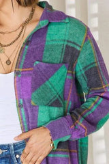 Zenana Plaid Button Up Long Sleeve Shacket Blouses - Tophatter Daily Deals