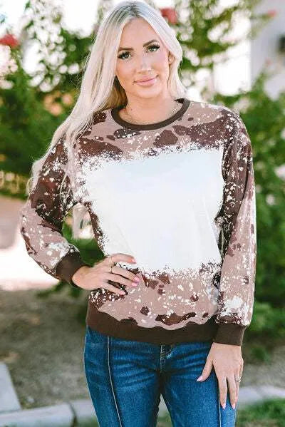 Printed Round Neck Long Sleeve T-Shirt Women's T-Shirts - Tophatter Daily Deals