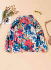 Floral Tie Neck Balloon Sleeve Top Blouses - Tophatter Daily Deals