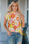 Floral Frill Neck Smocked Flutter Sleeve Blouse Floral Blouses - Tophatter Daily Deals