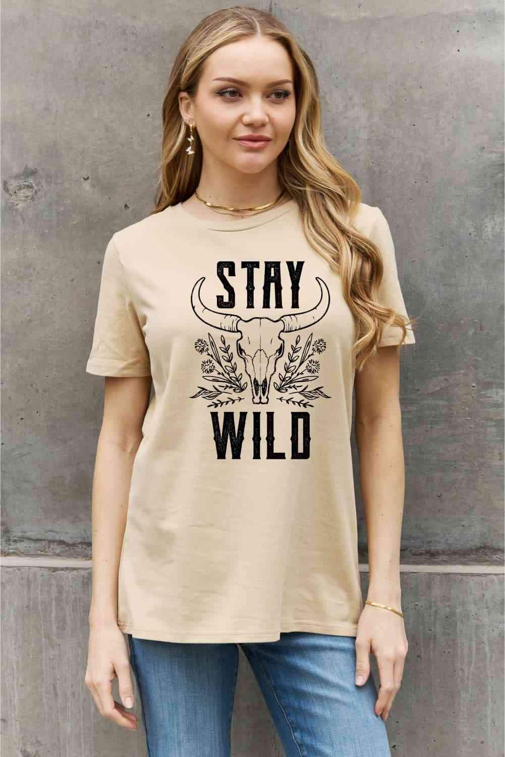 Simply Love Simply Love Full Size STAY WILD Graphic Cotton Tee Taupe - Tophatter Daily Deals