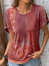 Printed Round Neck Short Sleeve T-Shirt Burnt Coral Women's T-Shirts - Tophatter Daily Deals