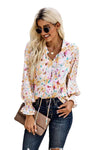 Floral Frill Trim Tie Neck Flounce Sleeve Blouse Blouses - Tophatter Daily Deals