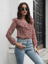 Printed Statement Collar Long Sleeve Blouse Blouses - Tophatter Daily Deals