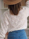 Eyelet Notched Neck Flounce Sleeve Blouse Blouses - Tophatter Daily Deals