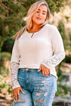 Plus Size Spliced Lace Ribbed Henley Top Beige Women's T-Shirts - Tophatter Daily Deals