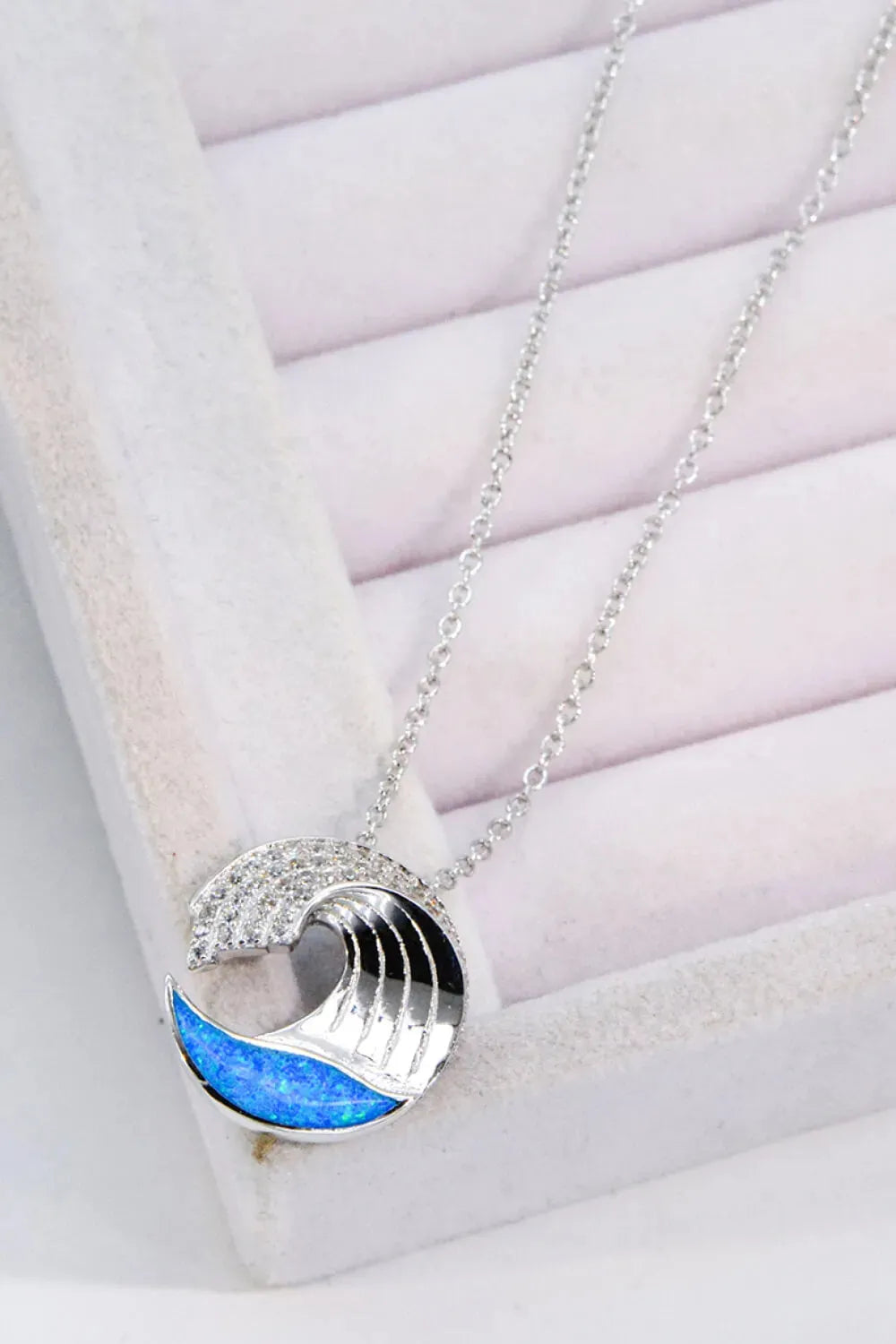 Opal and Zircon Wave Pendant Necklace Opal - Tophatter Daily Deals