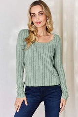 Basic Bae Full Size Ribbed Long Sleeve T-Shirt Women's T-Shirts - Tophatter Daily Deals