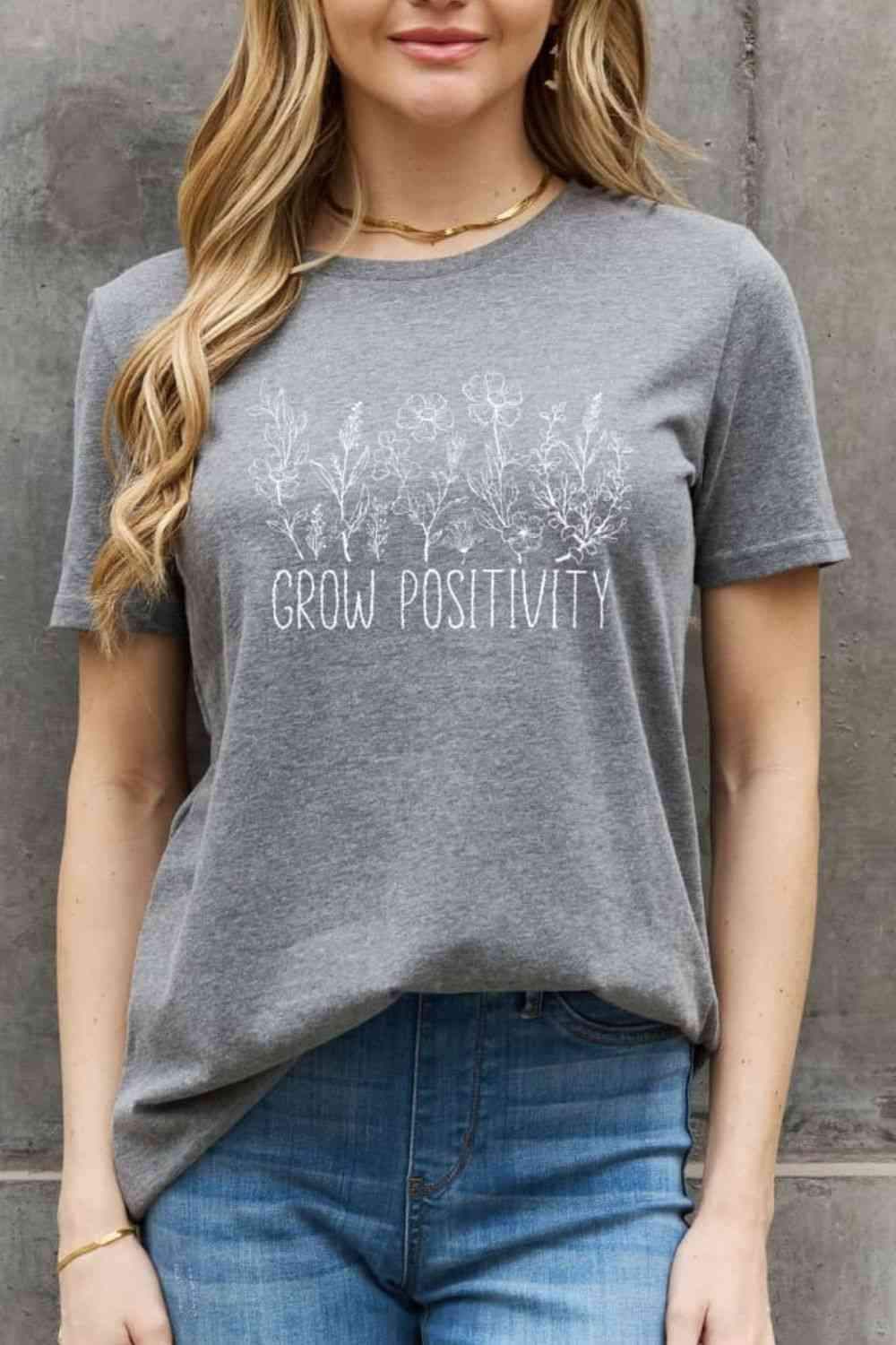 Simply Love Simply Love GROW POSITIVITY Graphic Cotton Tee Charcoal Women's T-Shirts - Tophatter Daily Deals