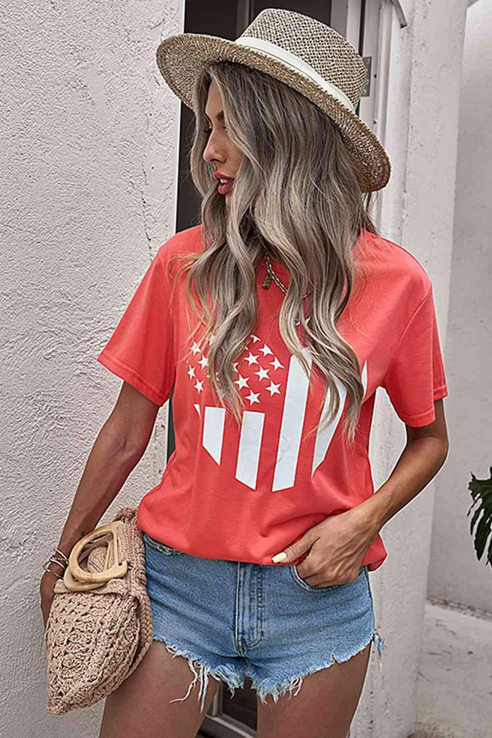 Stars and Stripes Graphic Tee Shirt Women's T-Shirts - Tophatter Daily Deals