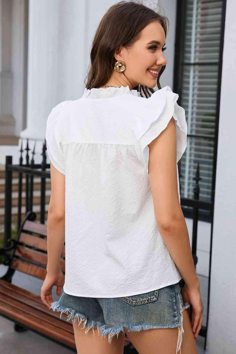 Notched Neck Butterfly Sleeve Blouse Blouses - Tophatter Daily Deals