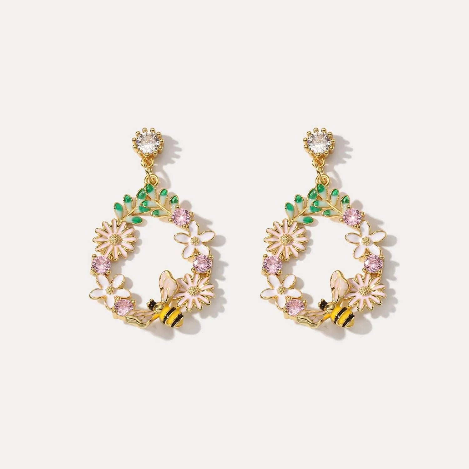 Wreath Shape Zircon Gold-Plated Earrings Gold One Size Earrings - Tophatter Daily Deals