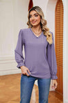 V-Neck Flounce Sleeve Blouse Lilac Blouses - Tophatter Daily Deals