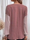 Round Neck Striped Long Sleeve Slit T-Shirt Women's T-Shirts - Tophatter Daily Deals