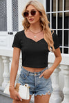 Sweetheart Neck Short Sleeve T-Shirt Black Women's T-Shirts - Tophatter Daily Deals