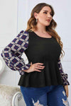 Melo Apparel Plus Size Plaid Print Square Neck Ruched Blouse Blouses - Tophatter Daily Deals