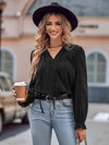 Tie Neck Flounce Sleeve Blouse Black Blouses - Tophatter Daily Deals