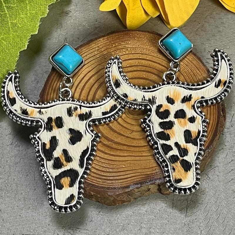 Bull Shape Turquoise Dangle Earrings Style D One Size Earrings - Tophatter Daily Deals