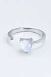 Inlaid Moonstone Heart Adjustable Open Ring Moonstone One Size Moonstone - Tophatter Daily Deals