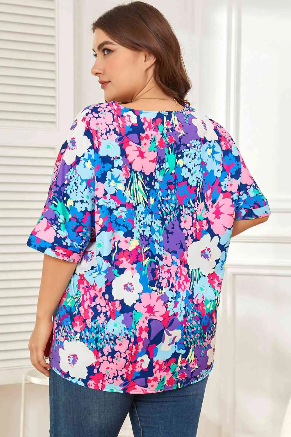 Floral Center Seam V-Neck Blouse Blouses - Tophatter Daily Deals