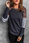 Leopard Striped Raglan Sleeve Top Black Women's T-Shirts - Tophatter Daily Deals