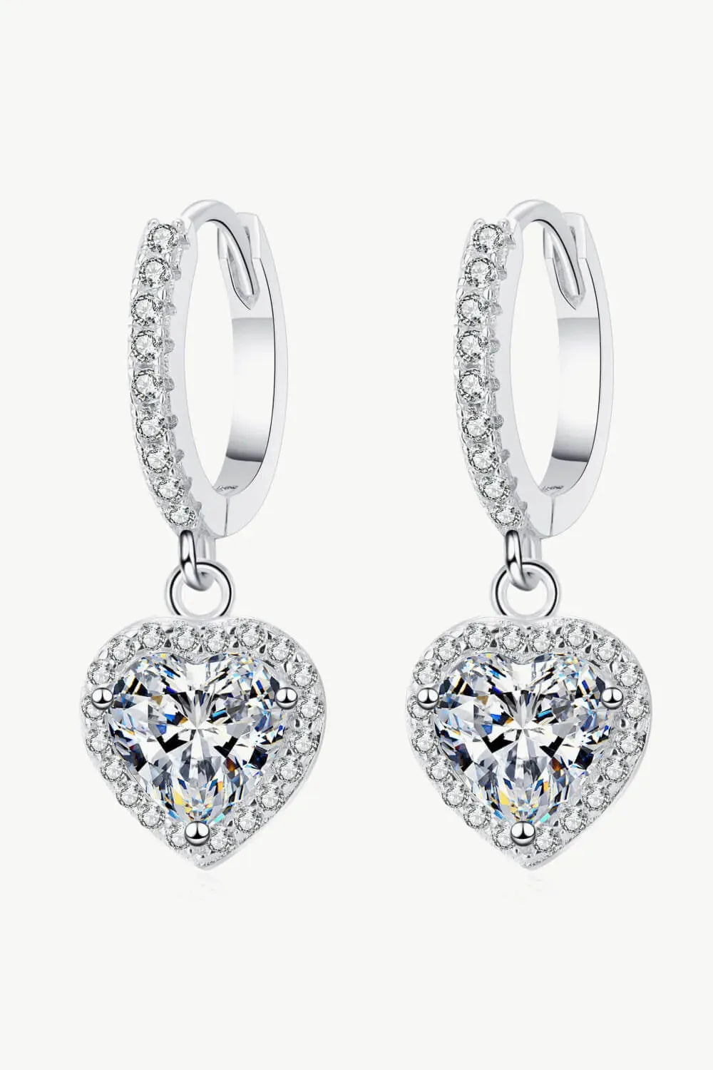 Moissanite Heart-Shaped Drop Earrings Silver One Size Moissanite - Tophatter Daily Deals