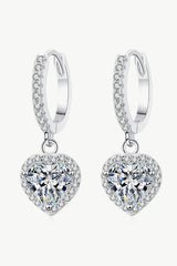 Moissanite Heart-Shaped Drop Earrings Silver One Size Moissanite - Tophatter Daily Deals