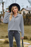 Collared Neck Long Sleeve Blouse Misty Blue Blouses - Tophatter Daily Deals