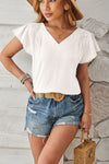 V-Neck Flutter Sleeve T-Shirt White Women's T-Shirts - Tophatter Daily Deals