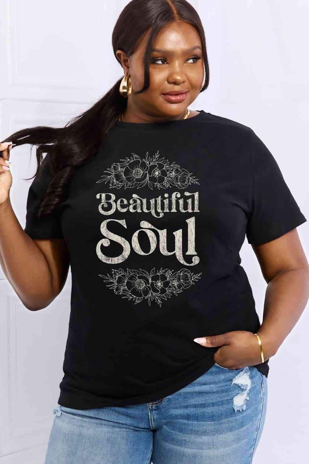 Simply Love Full Size BEAUTIFUL SOUL Graphic Cotton Tee Women's T-Shirts - Tophatter Daily Deals