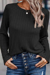 Ribbed Round Neck Knit Long Sleeve Top Blouses - Tophatter Daily Deals